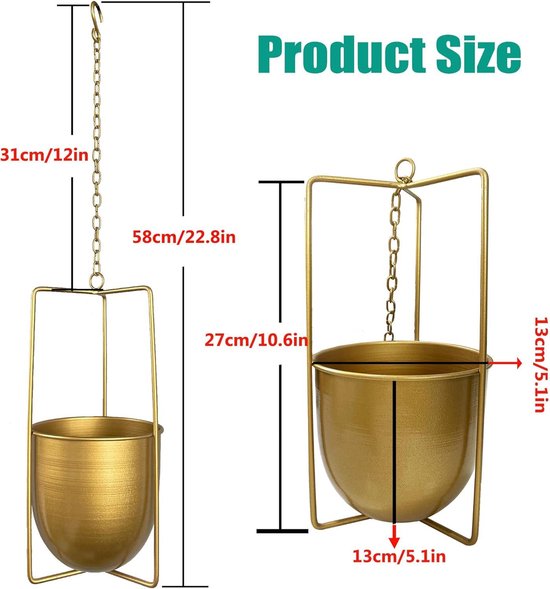 Metalen Hangpot Aan Touw | H15 x B32 x D32 cm - Rene Houtman