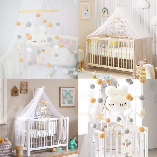 Promise Babe Mobile Baby Houten Windgong met Vilten Ballen Maan Sterren Ruimte Babykamer Hout Gehaakt Mobile Newborn Jongen Meisje Bed Bel Hanger voor