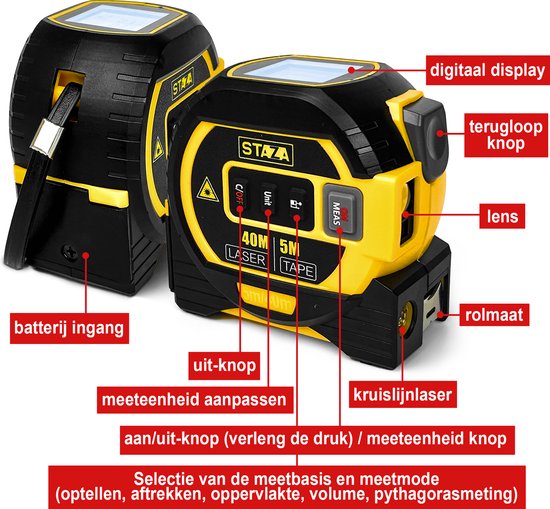 Staza Digitale Rolmaat - Laser Afstandsmeter 40M - Elektronische ...