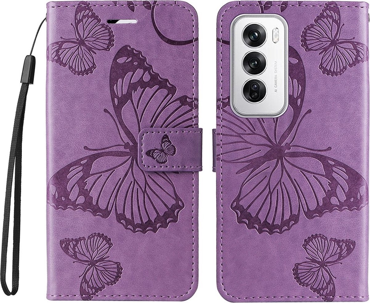Coverup Hoesje - Geschikt voor OPPO Reno12 Hoesje - Coverup Vlinders Book Case - Lila