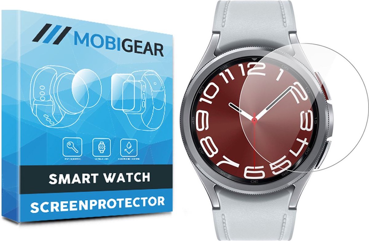 Mobigear Screenprotector geschikt voor Samsung Galaxy Watch 6 Classic - 43 mm Glazen | Mobigear Screenprotector - Case Friendly - Zwart
