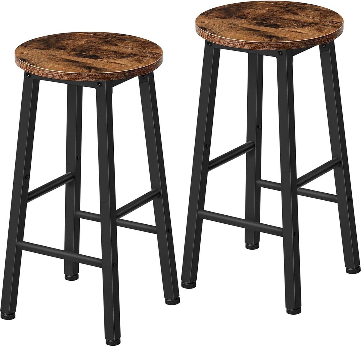 Barkrukken Set van 2 Industriële Stijl Vintage Bruin Zwart Stevig en Stabiel EBF07BY01
