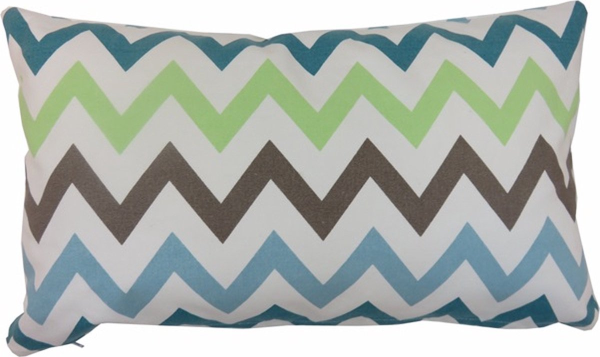 Linen & More Kussen Multi Zigzag Porcelai | 30 X 50 | Sierkussen Voor Woonkamer Of Slaapkamer Wit