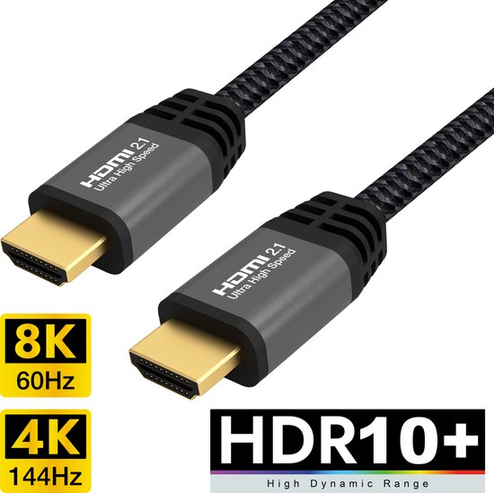 Qnected HDMI 2.1 kabel 4 meter - 4K 120Hz & 144Hz - PS5 & Xbox Series X - 48Gbps - Ultra High Speed - Graphite Grey