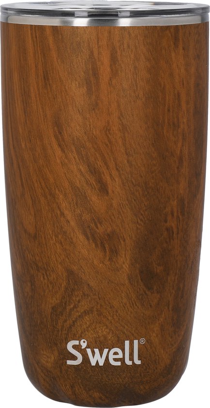 Foto: S well tumbler met deksel 530ml teakwood bpa bps vrije vacu mreisbeker met drievoudige isolatie en schuifdeksel voor warme en koude dranken thuis of op het werk tot 12 uur koud 4 uur heet