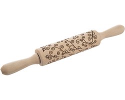 Deegroller met Patroon Houten Draaibaar Stengels 33 cm - voor Deeg en Koekjes - Motief