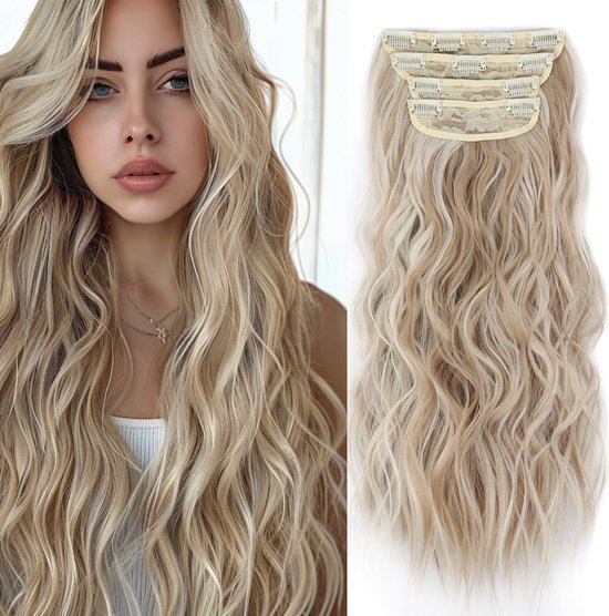 Foto: Renalux haar extensions clip in hairextensions clip in extensions extensions clip in haarstuk nephaar nep haar haar professionele haarverlenging xxl complete set blond