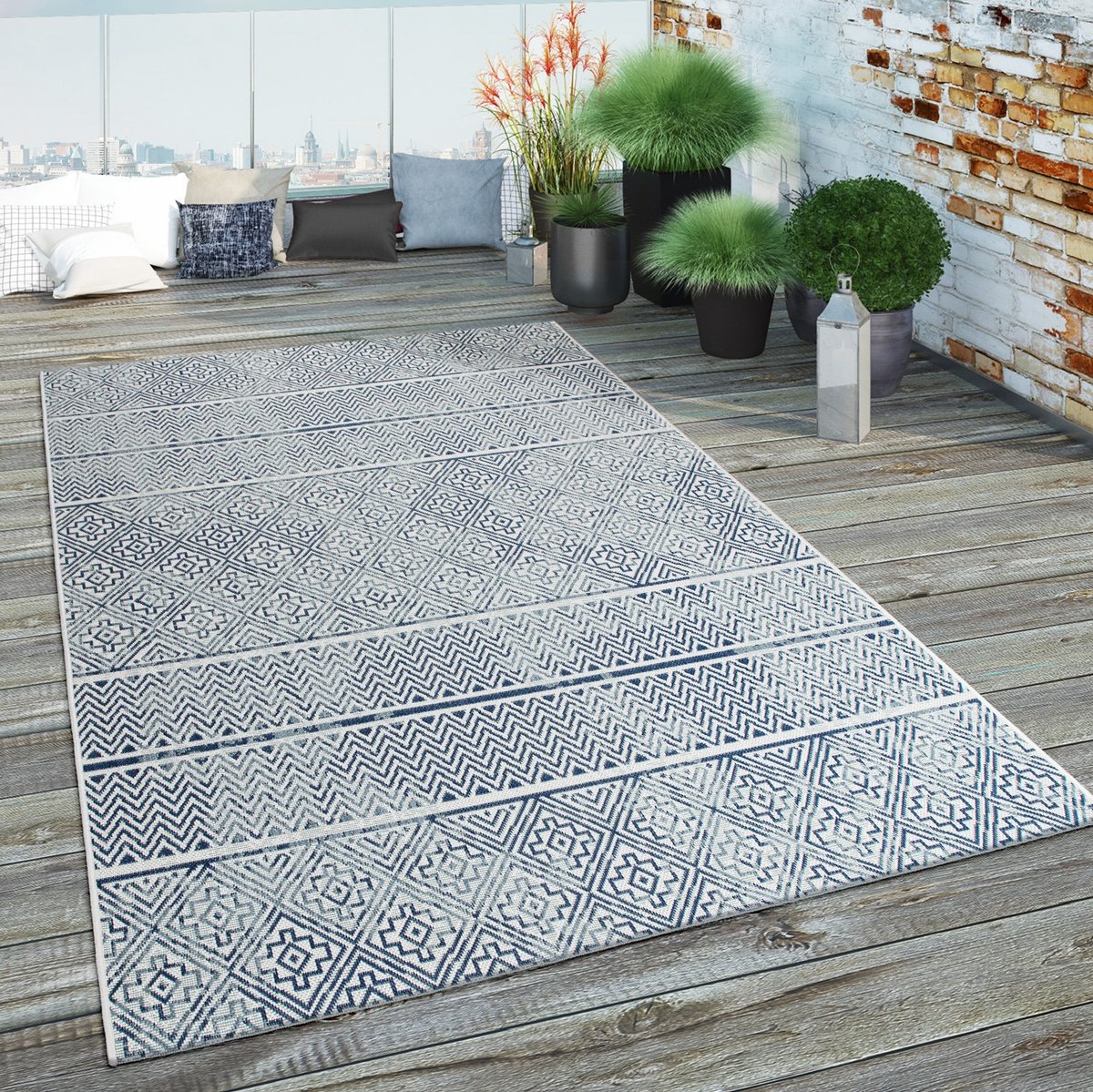 Paco Home Buiten vloerkleed terras balkon keukenvloerkleed etno design geometrisch patroon 80x150 cm