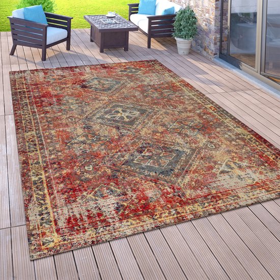 Paco Home Vloerkleed voor buiten voor balkon, laagpolig met oosters design, verschillende kleuren en formaten 60x100 cm