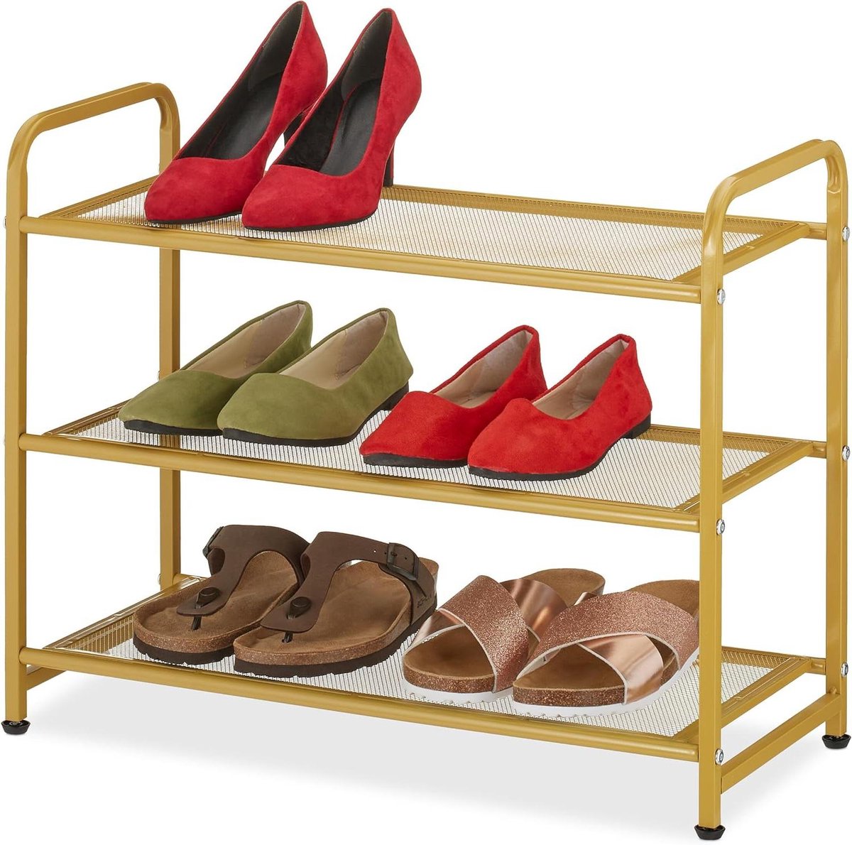 6 paar schoenen - 48 x 60 x 25 cm - 3 etages - hal gang - staal goud
