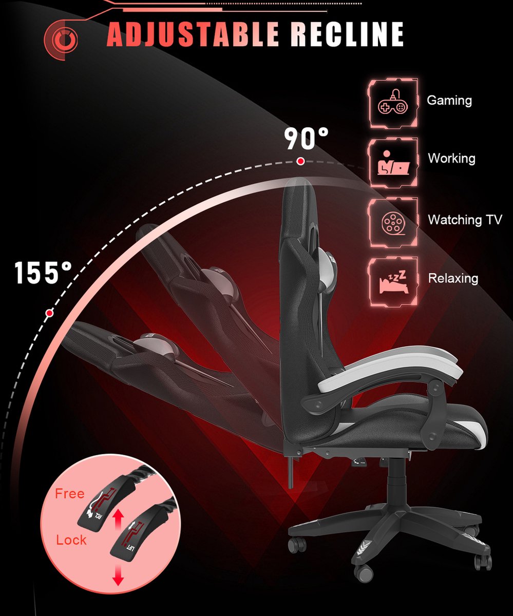 Gaming Ergonomische Bureaustoel met LED - afbeelding 3