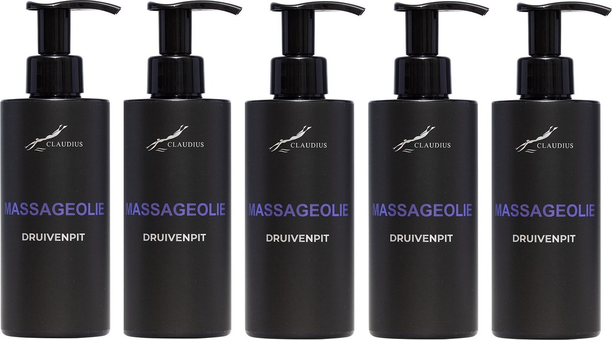 Goedkoopste Druivenpitolie 300 ml - met pomp - zwarte fles - 100 natuurlijk - biologisch en koud geperst - grapeseed oil - set van 5 stuks - Voordeelverpakking