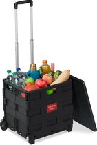 Bol.com Relaxdays boodschappentrolley - vouwkrat - boodschappenkrat - inklapbaar - wielen - 35 kg - grijs aanbieding