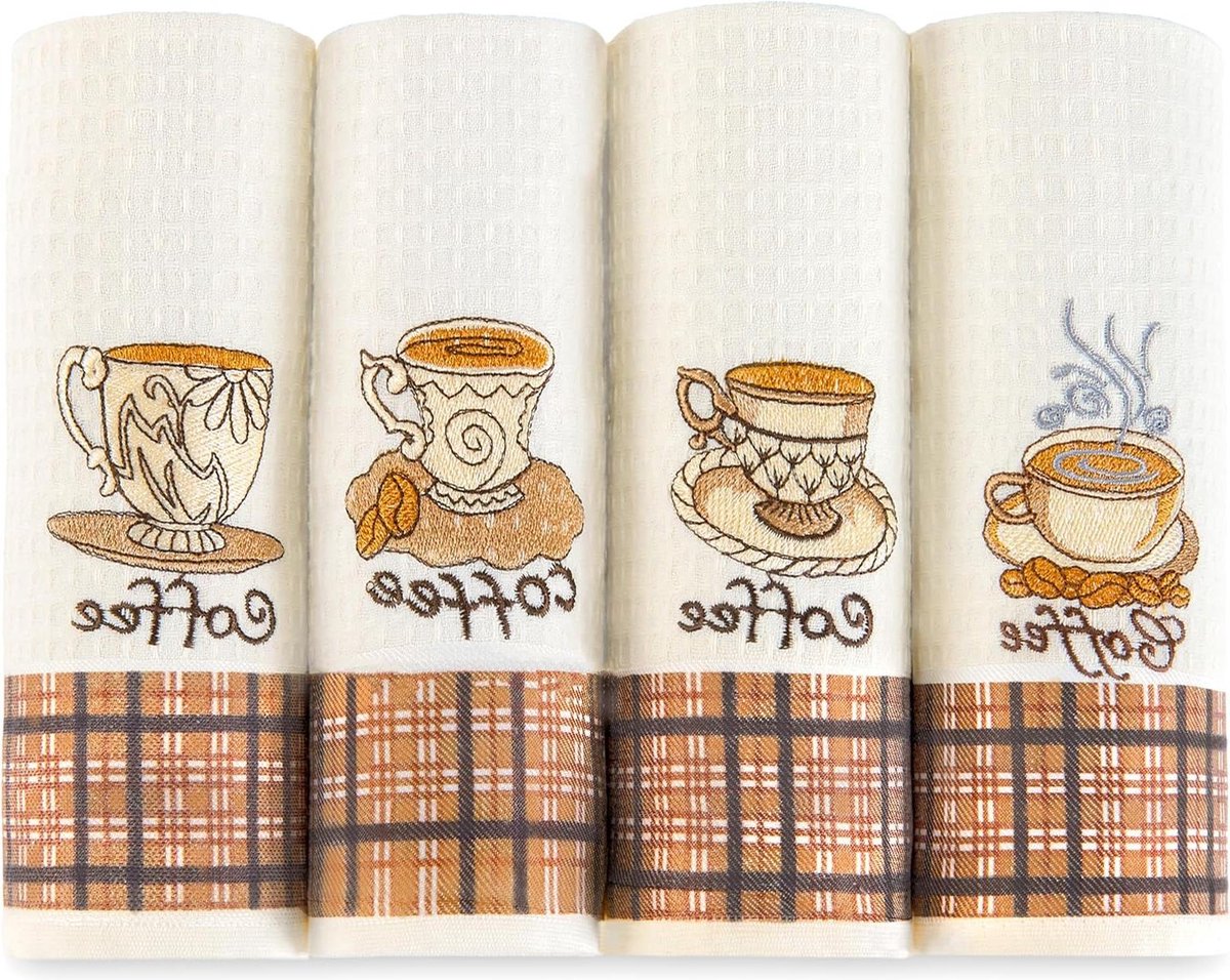 Decoratieve theedoeken van Turks katoen set van 4 wafelweefsel geborduurde keukendoeken 61 x 406 cm