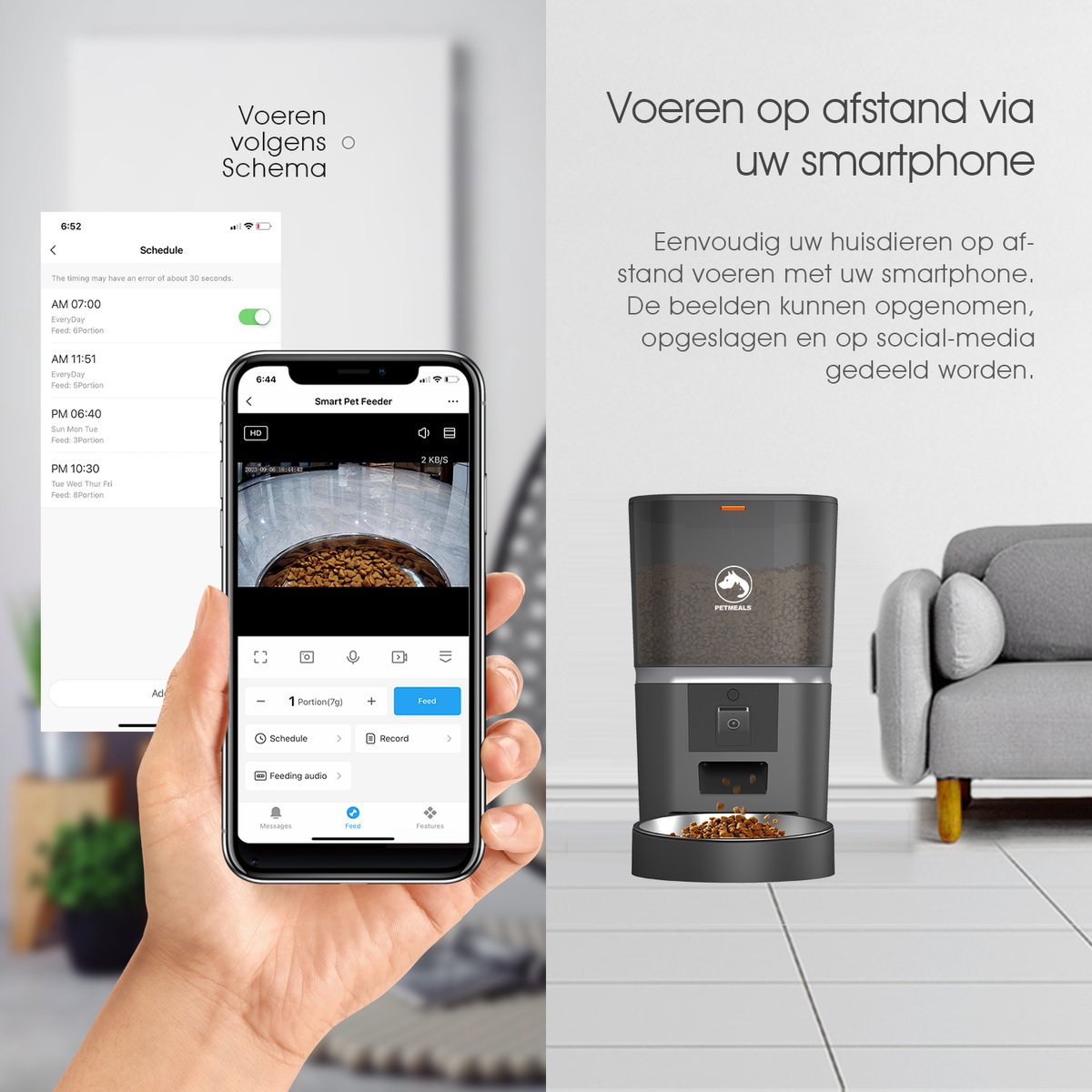 Afbeelding 3 van PetMeals® SmartFeed Pro - Automatische Voerbak - WiFi & App Bediening - Full HD Camera - 6L Inhoud - Voor Katten & Honden