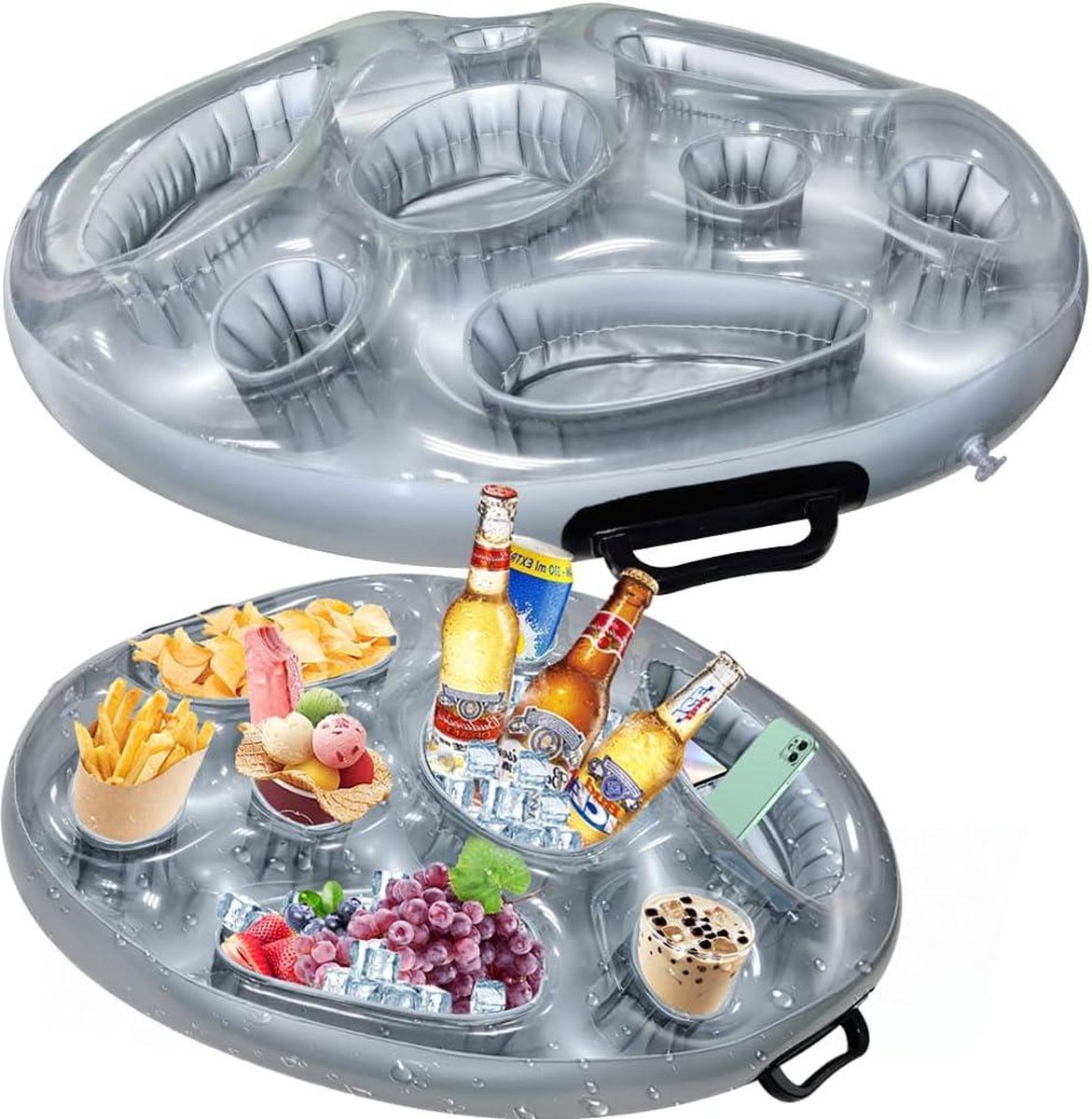 8 Gaten Cloud Opblaasbare Drijvende Drinkhouder Biersap Kan Cup Dienblad Drank Salade Fruit Buffet Server Grote Capaciteit Outdoor Zomer Zwemmen Strand Pool Party Supply Drijvende dienblad