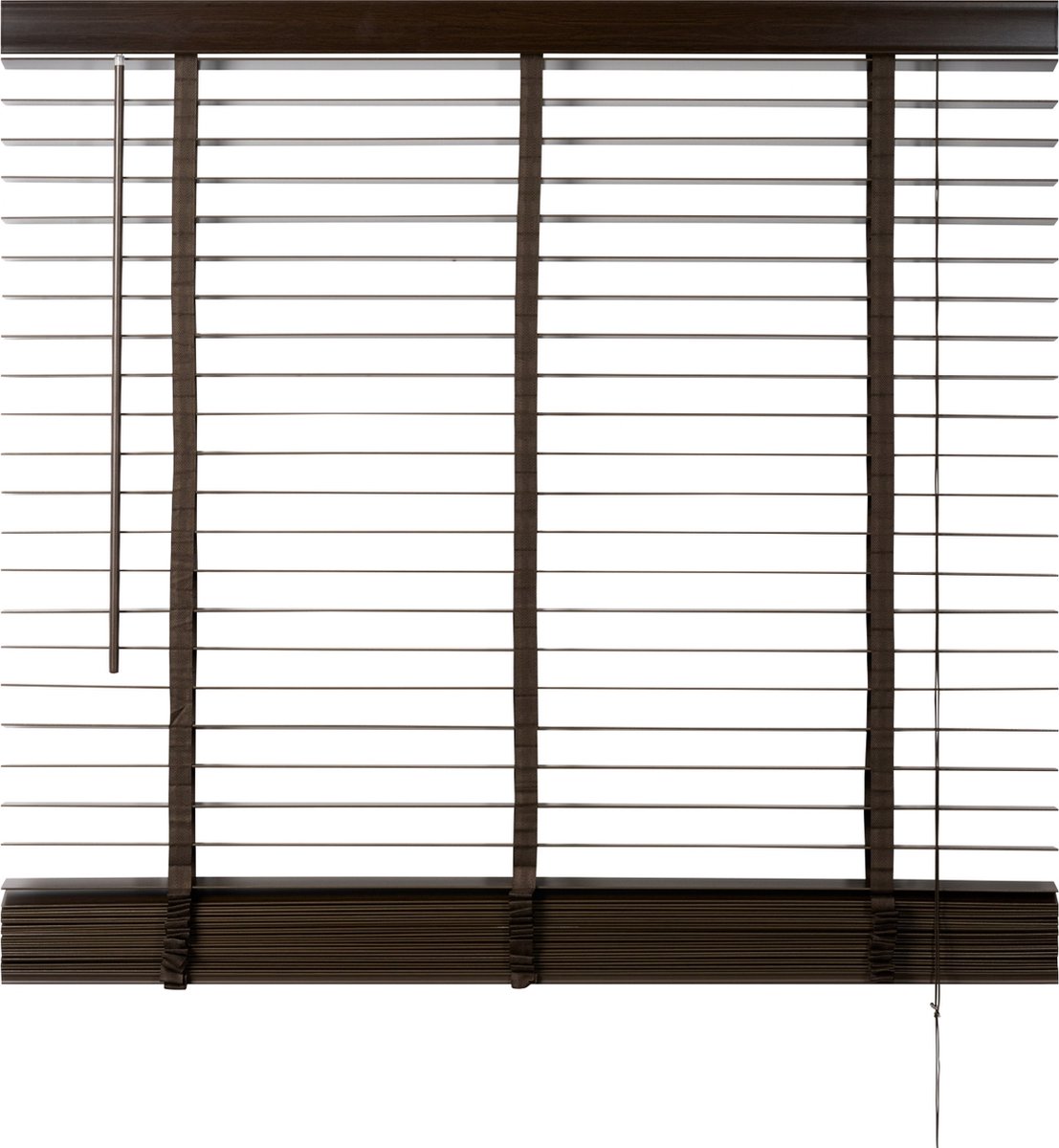 Houten Jaloezie Bruin - 140x210 cm (BxH) - Raamdecoratie - Lamelbreedte 50 mm - inc. Bedieningskoord en Draaistang - Eenvoudig op maat maken en monteren