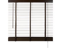 Houten Jaloezie Bruin - 140x210 cm (BxH) - Raamdecoratie - Lamelbreedte 50 mm - inc. Bedieningskoord en Draaistang - Eenvoudig op maat maken