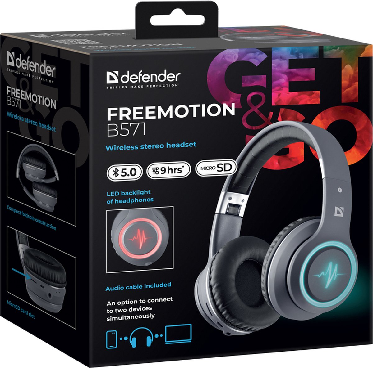 Defender FREEMOTION B571 - Bluetooth Hoofdtelefoon - MP3 Speler - Grijs - Opvouwbaar