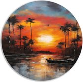 Zonsondergang wanddecoratie rond - Natuur muurcirkel - Rond schilderij Boot - Moderne schilderijen - Wanddecoratie rond - Slaapkamer muurdecoratie muurcirkel aluminium 40x40 cm