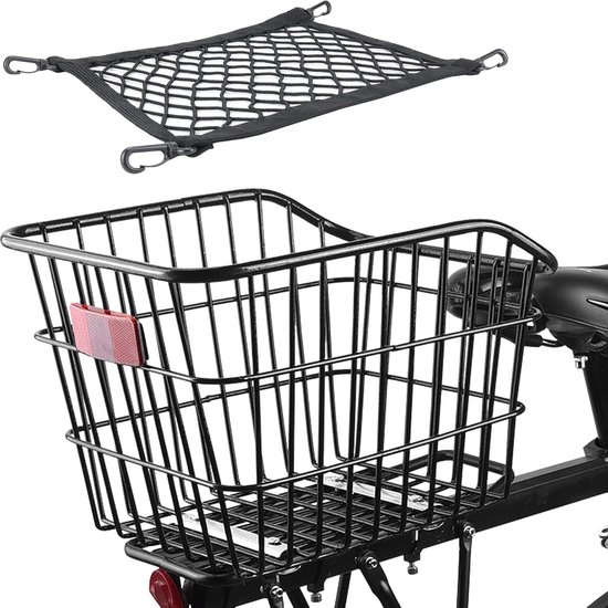 Fietsmand achter metaal voor schooltas, huisdier, honden, bagage, boodschappentas, inclusief bevestigingsmateriaal en kabelbinders, bagagenet, waterdichte afdekking, 22 liter