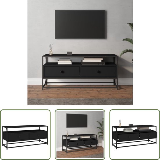 Foto: The living store tv meubel trendy kast met lades stevig blad metalen voeten zwart 100 x 35 x 45 cm