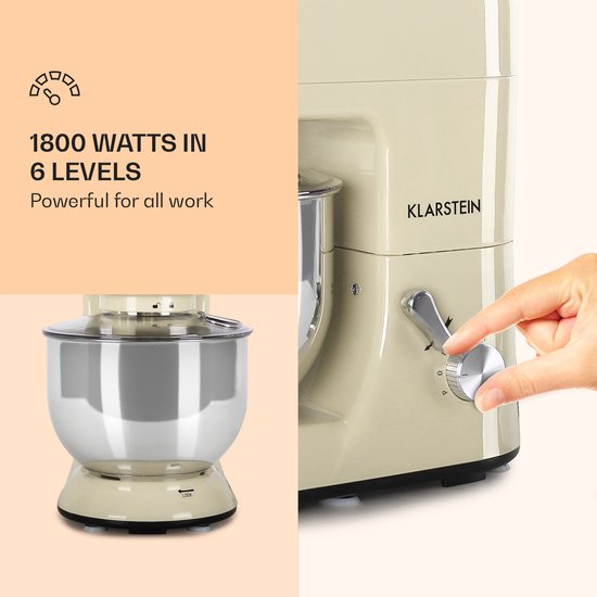 Klarstein Knetmaschine Küchenmaschine mit Fleischwolf, 2000W Teigmaschine Klein, 6 Stufen, Schneebesen Rühr- & Knethaken, Planetenrührwerk, Rührmaschine mit Mixer, Küchenmaschinen mit 5L Schüssel van Merkloos — afbeelding 3
