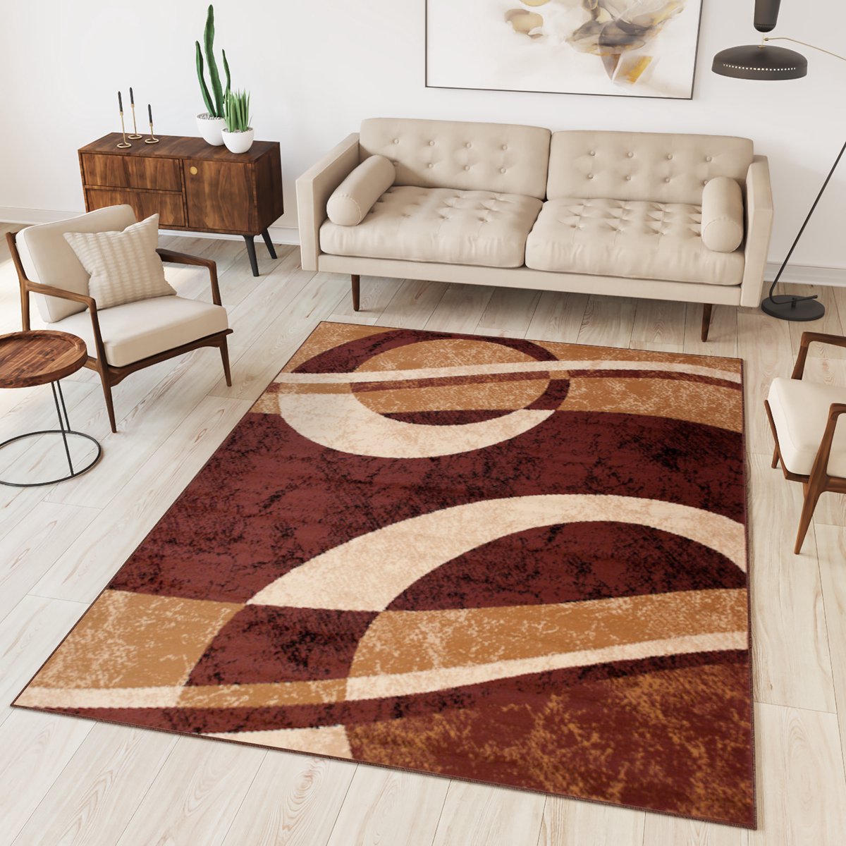 Tapiso Dream Vloerkleed Bruin Modern Cirkels Woonkamer Tapijt Maat- 140x200