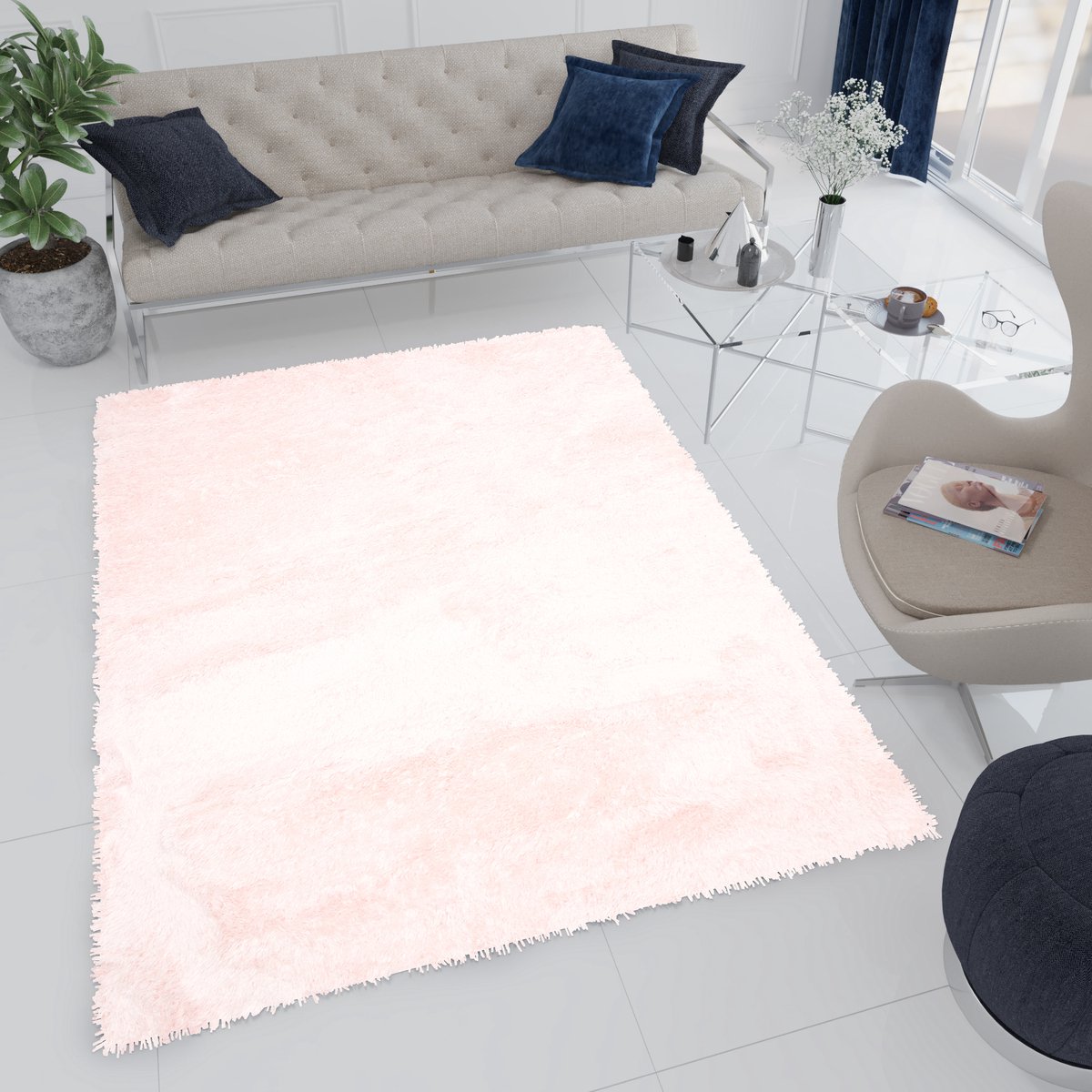 Tapiso Bird Hoogpolig Vloerkleed Woonkamer Roze Shaggy Tapijt Maat- 200x290