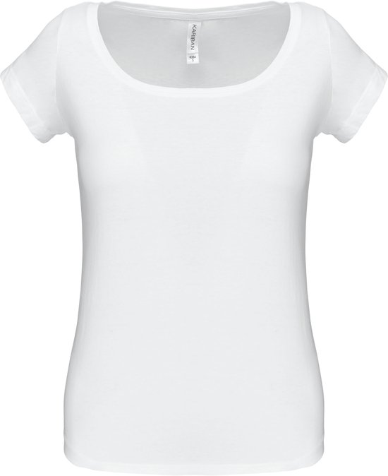 Wit Kariban dames t-shirt met korte mouwen en boothals.