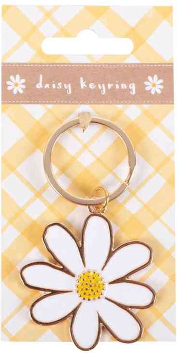 Sleutelhanger madeliefje bloem - goudkleurig metaal - Something Different - Daisy - emaille - cadeau moederdag verjaardag