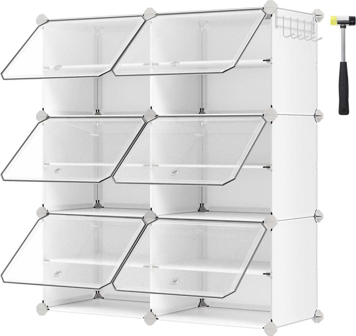 Schoenenrek met 6 vakken - smal schoenenkast 30 x 40 x 30 cm - stalen frame - wit