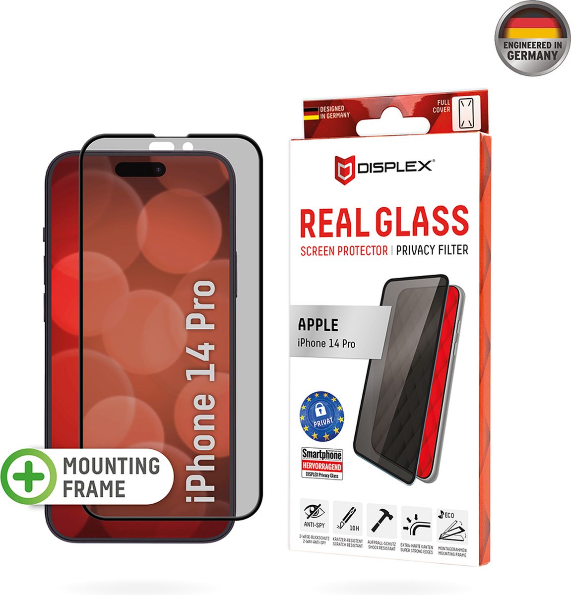 Displex Privacy Glass FC Screenprotector geschikt voor iPhone 14 Pro - Transparant