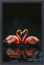 Flamingo’s schilderij - Dieren schilderijen - Schilderijen canvas Water - Landelijk schilderij - Canvas schilderij met baklijst - Decoratie woonkamer canvas met baklijst 60x90 cm