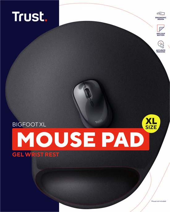 Emballage du tapis de souris Trust Bigfoot XL avec repose-poignet en gel, noir, XL.