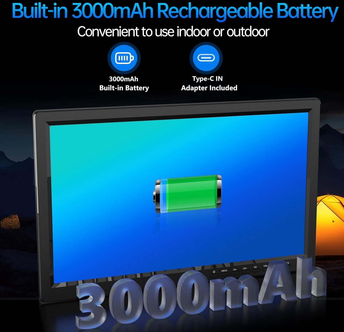 Télé Portable 18 Pouces Desobry - TV LCD Rechargeable 6000mAh Avec Antenne DVB-T2 | Parfaite Pour Camping Et Maison