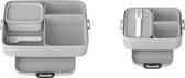 Lunch box duo pack, midi + large, boîte à lunch avec boîte bento, boîte à lunch pour petites collations et restes, boîte à lunch pour adultes, boîte à nourriture avec compartiments, gris froid