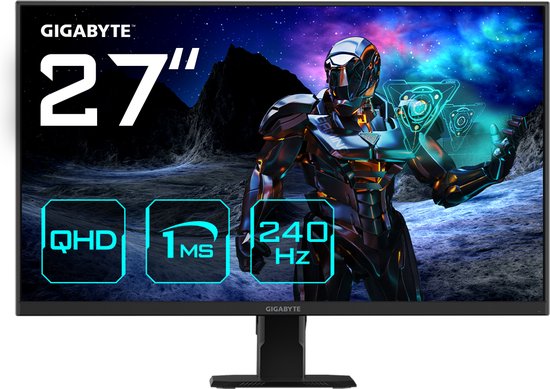 Gigabyte GS27Q X - LED-Monitor 27" - 2560 x 1440 pixels - 1 MS - 240 Hz (250 OC) - Quad HD - 1x DisplayPort, 2x HDMI - FreeSync Premium - Zwart
