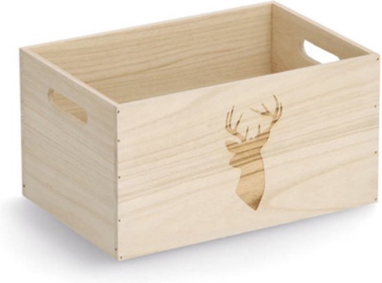 Zeller Boîte de rangement/coffre - 2x - naturel - bois - motif cerf estampé - 30 x 20 x 16 cm - magasin de speelgoed