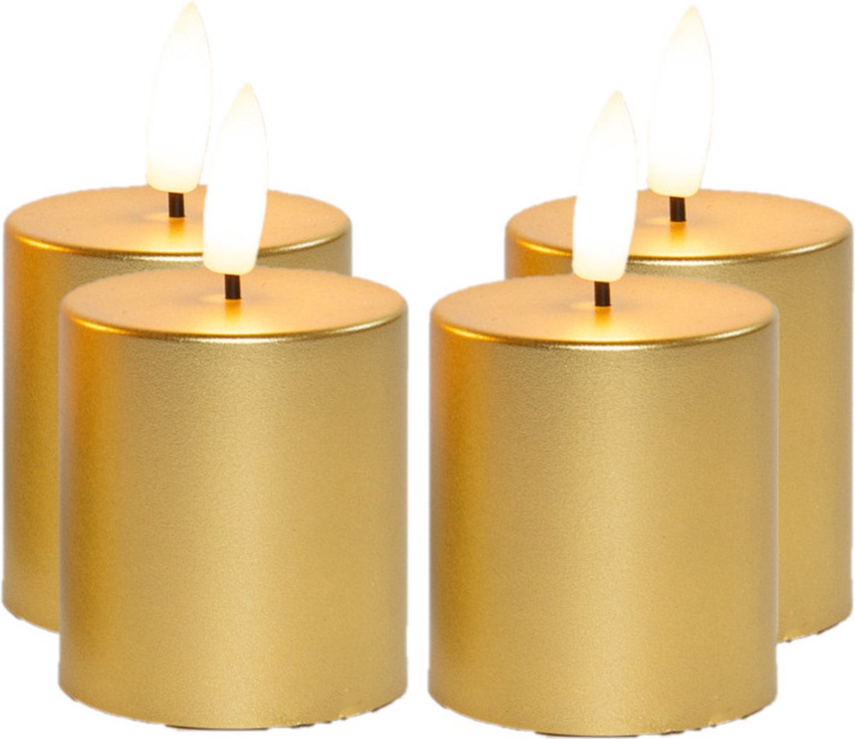 Anna's Collection LED kaarsen/stompkaarsen - 4x st - goud - D4,5 x H8 cm - timer - warm wit Goudkleurig