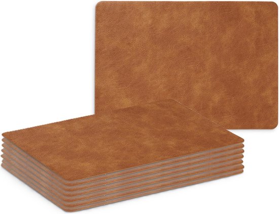 Napperons Zeller - 8x - aspect cuir - couleur cognac - 42 x 30 cm - nappe - sets de table