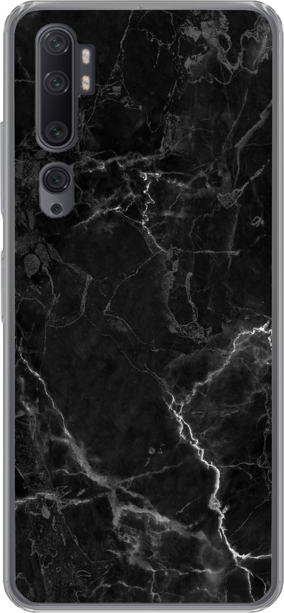 Telefoonhoesje Geschikt voor Xiaomi Mi Note 10 hoesje - Marmer print - Zwart - Wit - Textuur - Marmer printlook - Siliconen Telefoonhoesje Telefoonhoesje