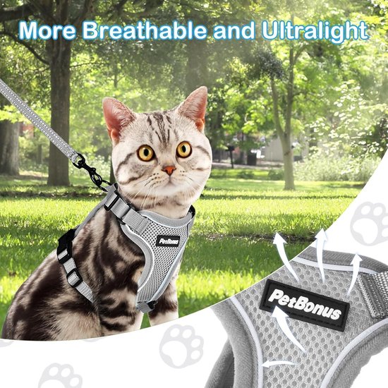 LIANZIMAU Kattentuig en riemset ultralicht voor wandelen ontsnappingsbestendig set verstelbaar zacht gaas instap gewatteerde demping hardloopvest jas voor kitten huisdieren puppy