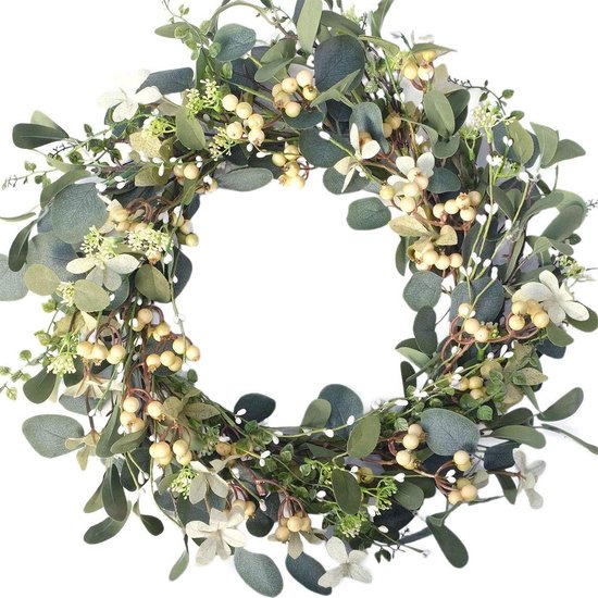 Plcnn 45cm Kunstmatige Roos Krans, Lente Zomer Bloemen Kransen Eucalyptus Krans Voor Voordeur Thuis Tuin Raam Decor