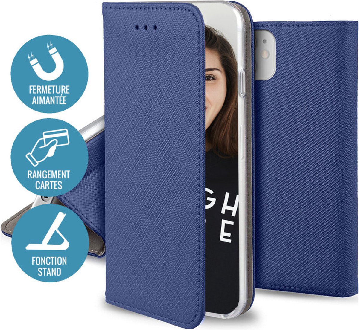 Jaym, Folio Hoesje Geschikt voor Samsung Galaxy A32 4G Magnetische Functiestandaard, Blauw
