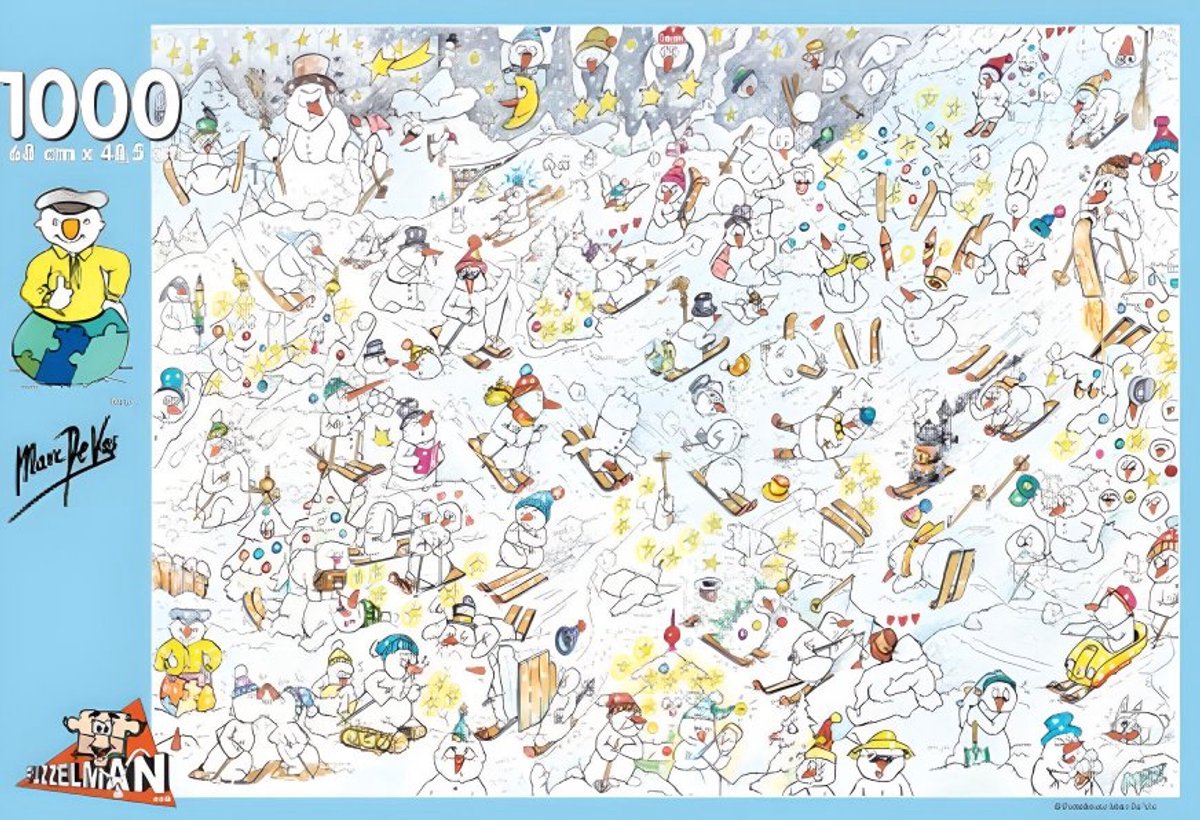 Puzzelman legpuzzel sneeuwmannetjes Marc De Vos 1000 stukjes winter.