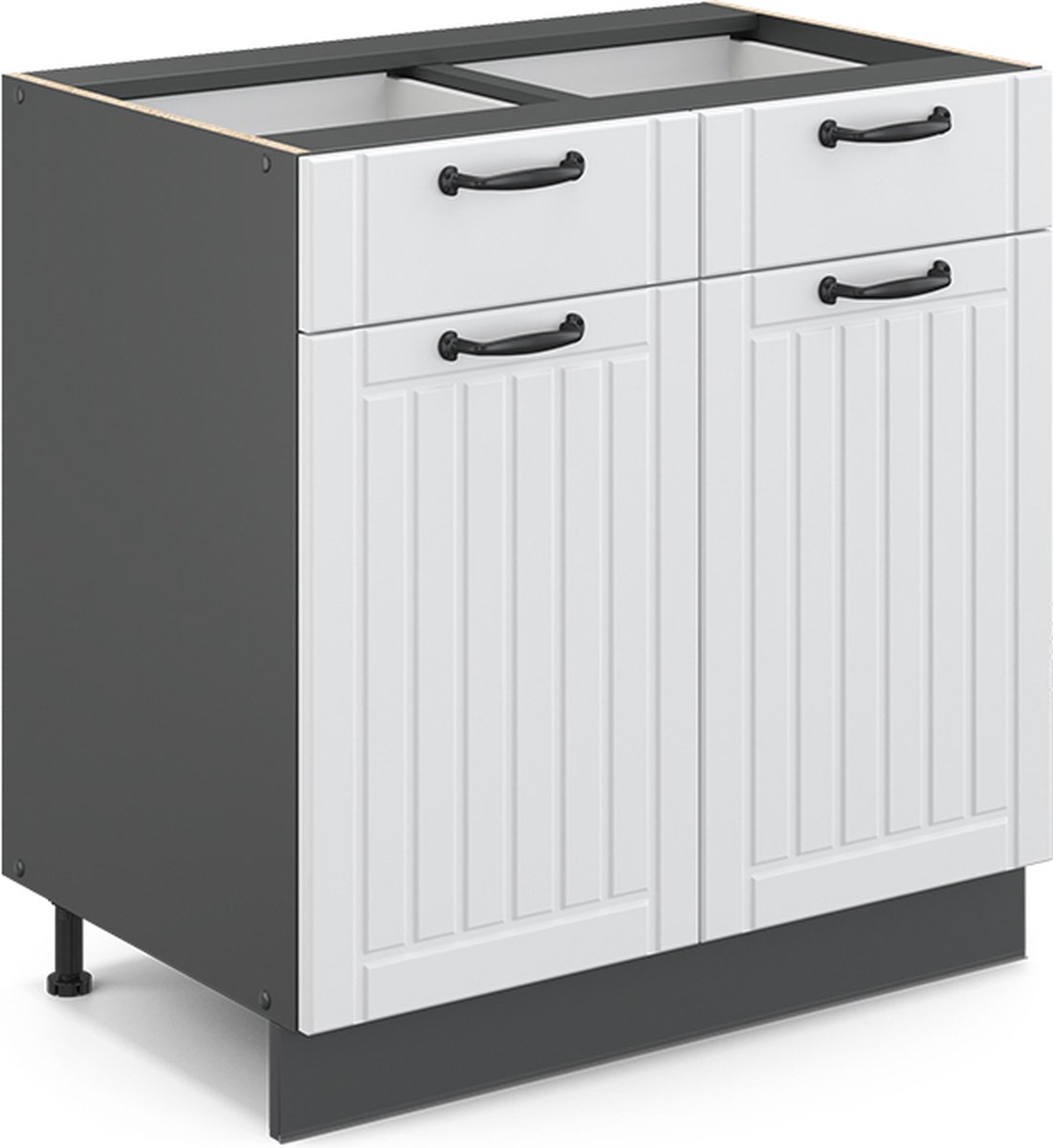 Vicco Fame-Line Keukenonderkast – 80 cm, WB Antraciet Wit Landhuis Wit landelijk/Antraciet