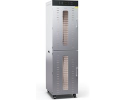 Klarstein Voedseldroger roestvrijstalen – 4000 W, 40 roestvrijstalen trays, 2 droogkamers, 30–90 °C, 24-uurs timer, 6 ventilatoren, 50–55 dB, ideaal voor fruit, groenten, vlees, zilver - voor Vlees voor Kruiden - Temperatuurregeling - RVS