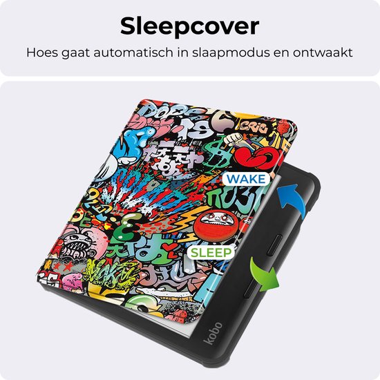 Hoesje Geschikt voor Kobo Libra Colour Hoesje Luxe Bescherm Case Met Screenprotector - Hoes Geschikt voor Kobo Libra Colour Hoes Book Cover - Graffity van Hoesje  — afbeelding 5