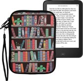 kwmobile Universele Cover voor eReader - Neopreen hoesje Zomerse bibliotheek design blauw / groen / roze - 17 x 12 x 2 cm